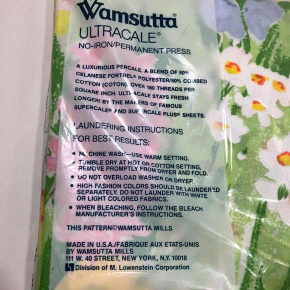 Vintage Wamsutta Double Fitted Sheet 2 Pillowcases Floral No Iron USA Made - Picture 6 of 8